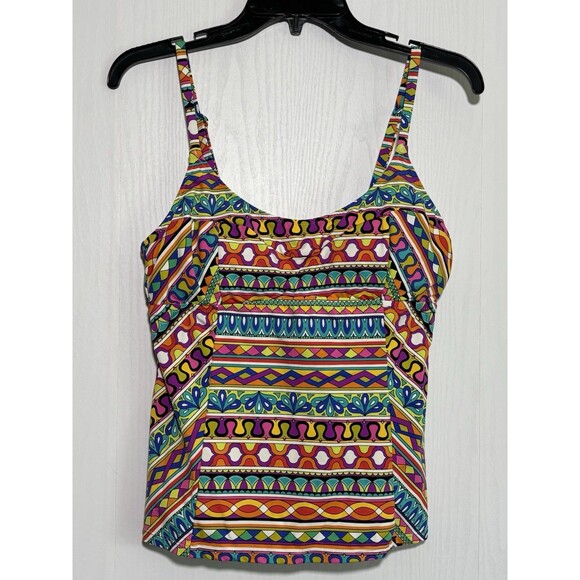 Trina Turk Peruvian Stripe Tankini Set Women's Large Blue Pink Swimwear Vibrant - Picture 1 of 16
